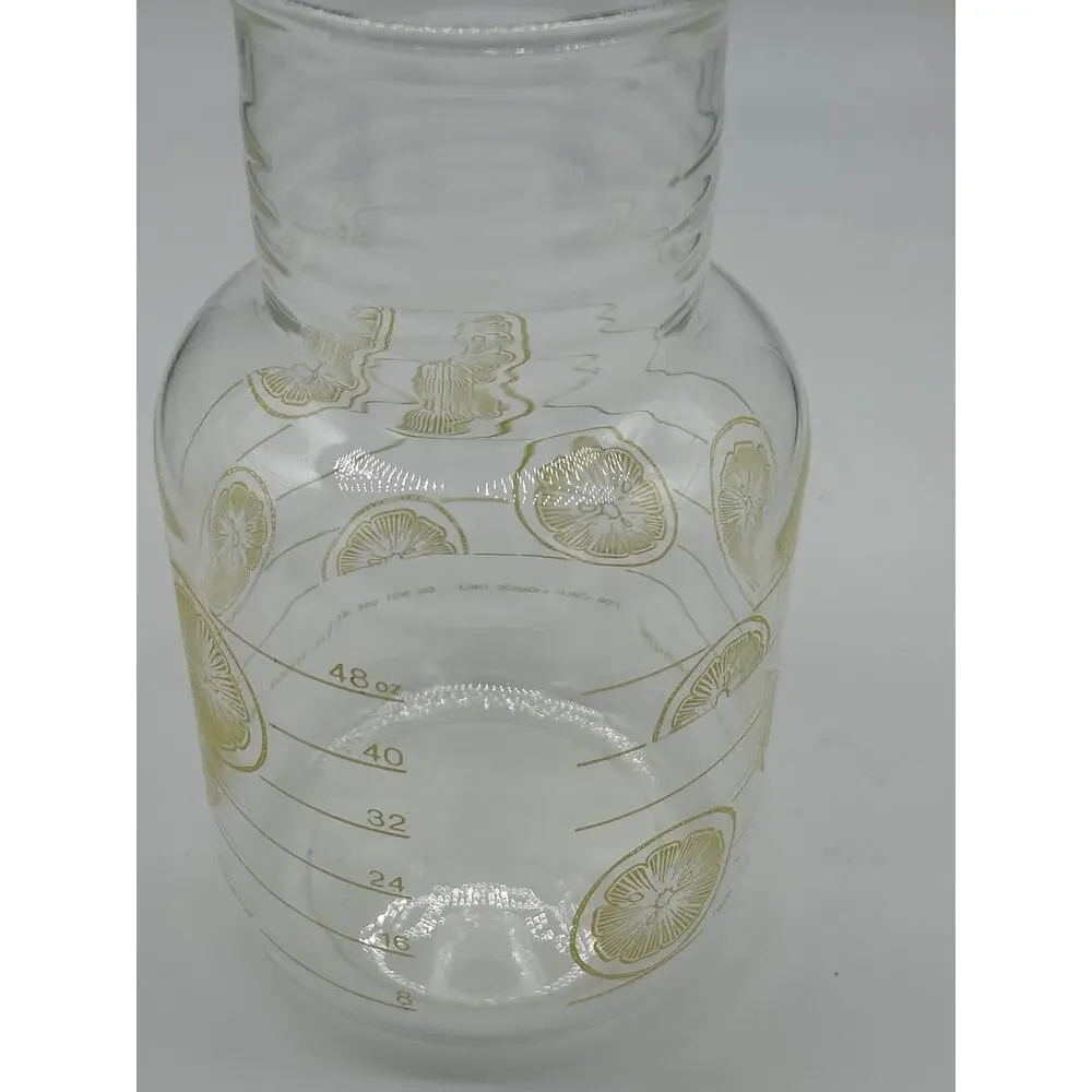 Pyrex 48 Oz Glass Carafe Pitcher Lemon Citrus Gold Vintage No Chips 6 Cup